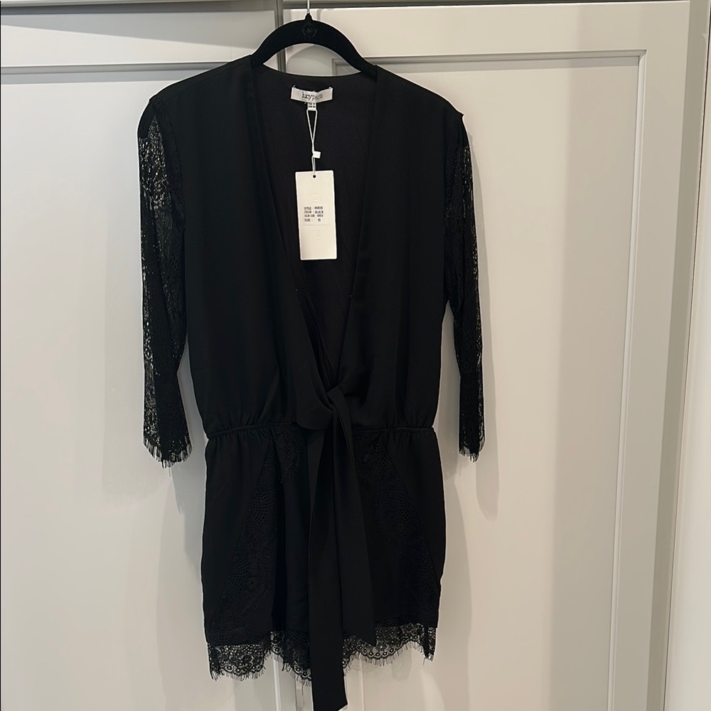 Elegant Black Lace Trim Robe